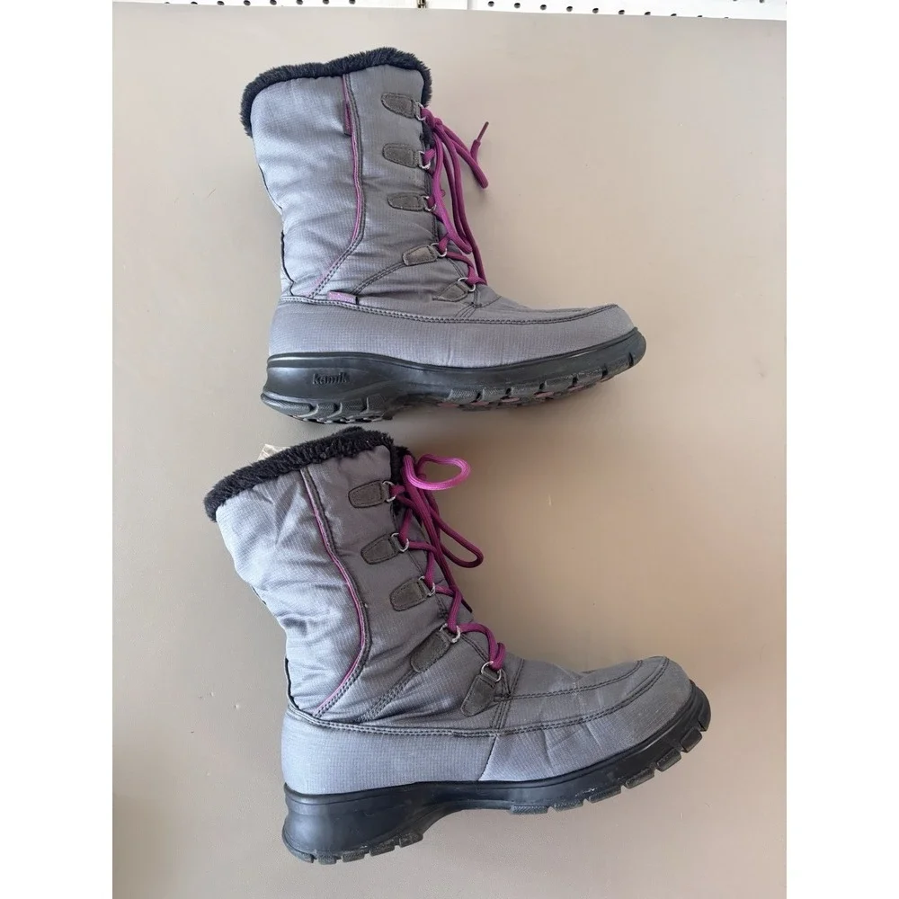 Kamik Brooklyn Mid Calf Waterproof‎ Lace Up Snow Winter Boots Women's 9 Gray